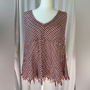 NWT Indigo Rein Red White and Blue Sleeveless Top with Raw Edge Size Medium i21